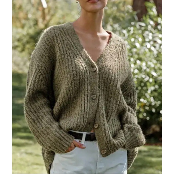 Jenni Kayne green cocoon cardigan sweater,alpaca,wool,luxury,classic,warm - Picture 1 of 10